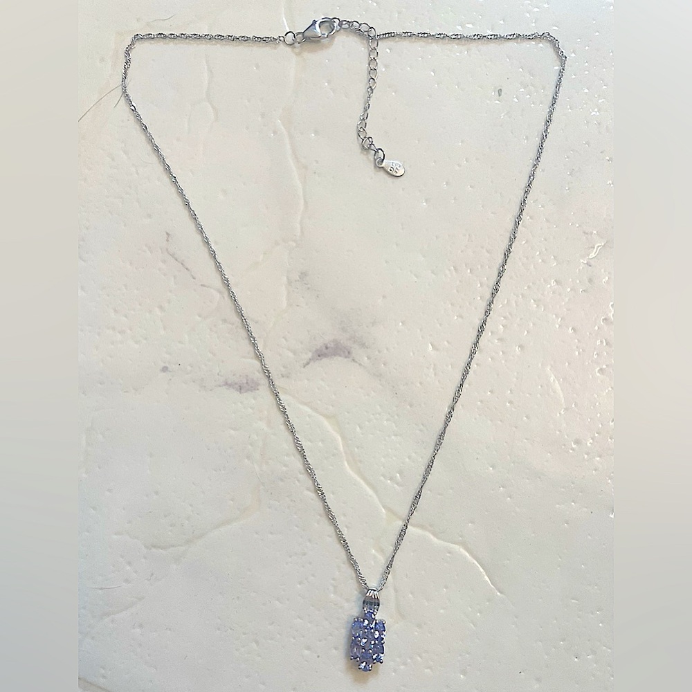 Blue gem-stone necklace with silver chain